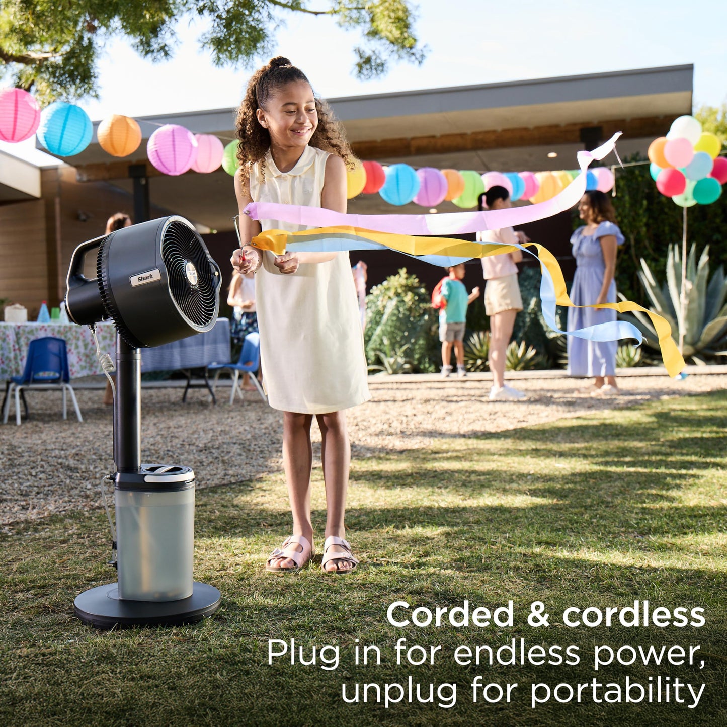 Shark FlexBreeze Pro Mist Fan — Indoor & Outdoor, Integrated Misting, Pedestal to Tabletop, Corded or Cordless, Up to 24-Hr Battery, Oscillating, Charcoal Grey, FA302 (2025 Release)