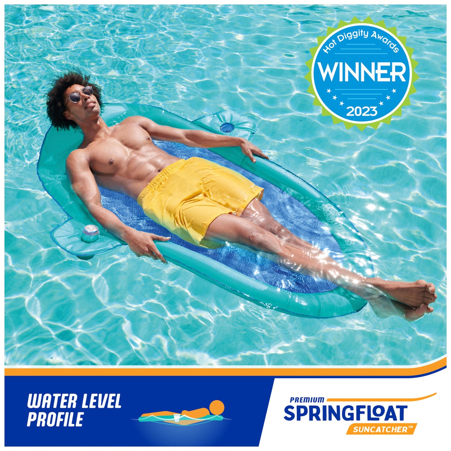 SwimWays Spring Float Premium Suncatcher Pool Lounger for Swimming Pool, Inflatable Pool Floats Adult with Fast Inflation for Ages 15 & Up, Aqua