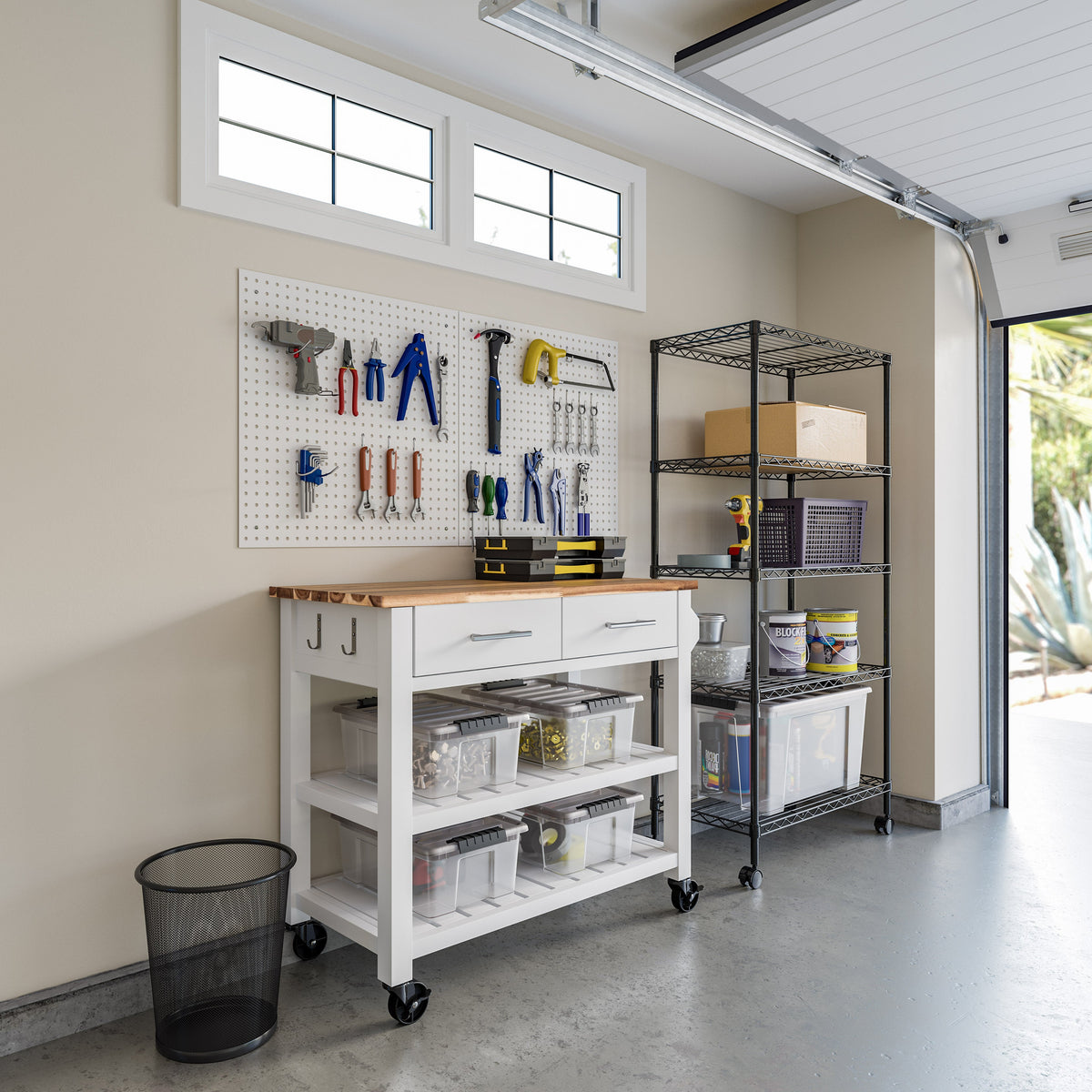 Seville Acacia Top Kitchen Cart with Drawers — Acacia Top Kitchen Cart