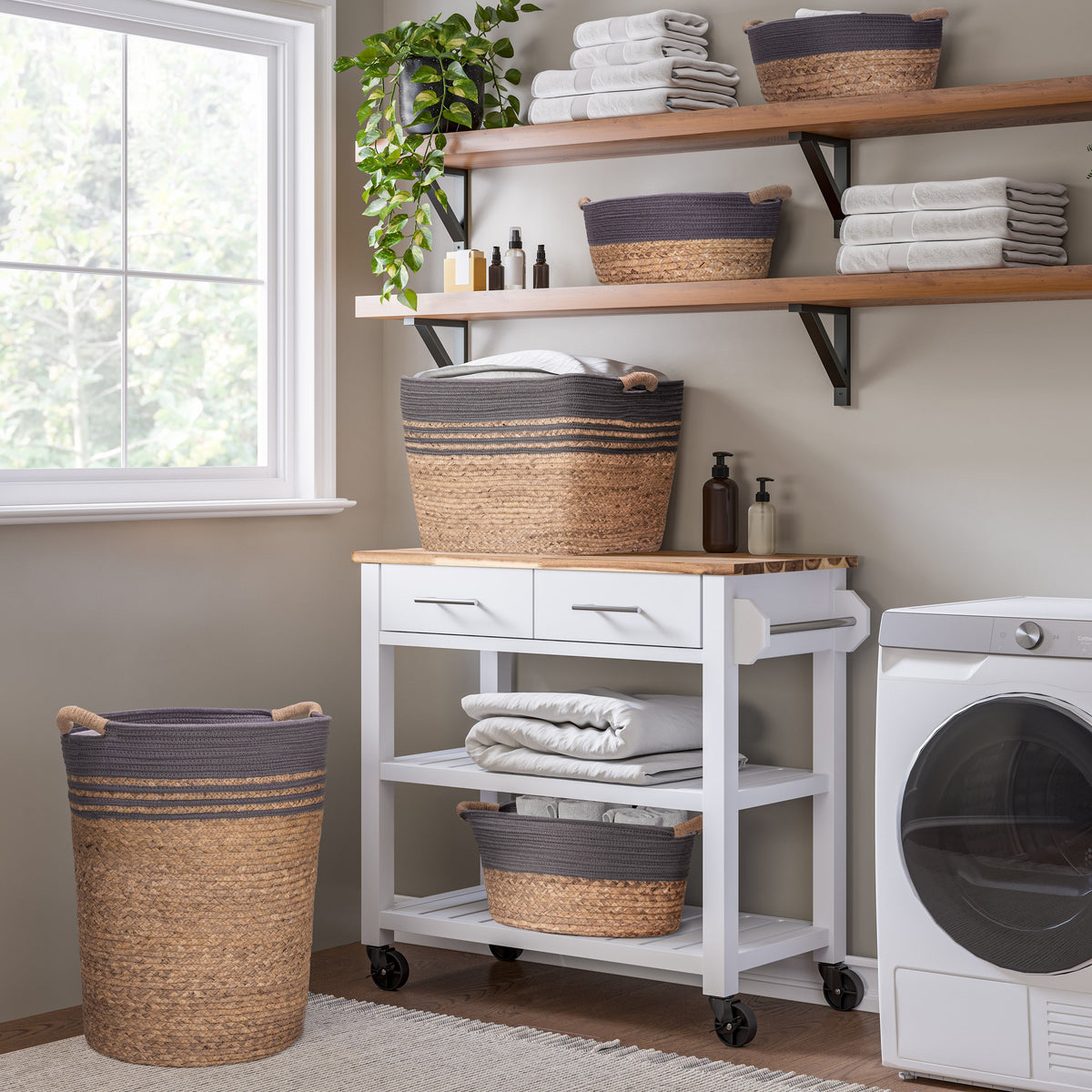 Seville Acacia Top Kitchen Cart with Drawers — Acacia Top Kitchen Cart