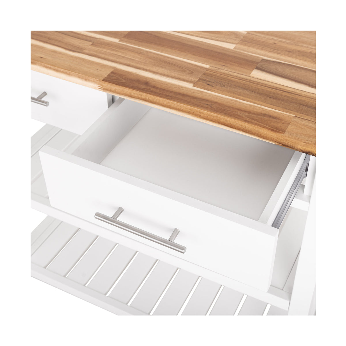 Seville Acacia Top Kitchen Cart with Drawers — Acacia Top Kitchen Cart