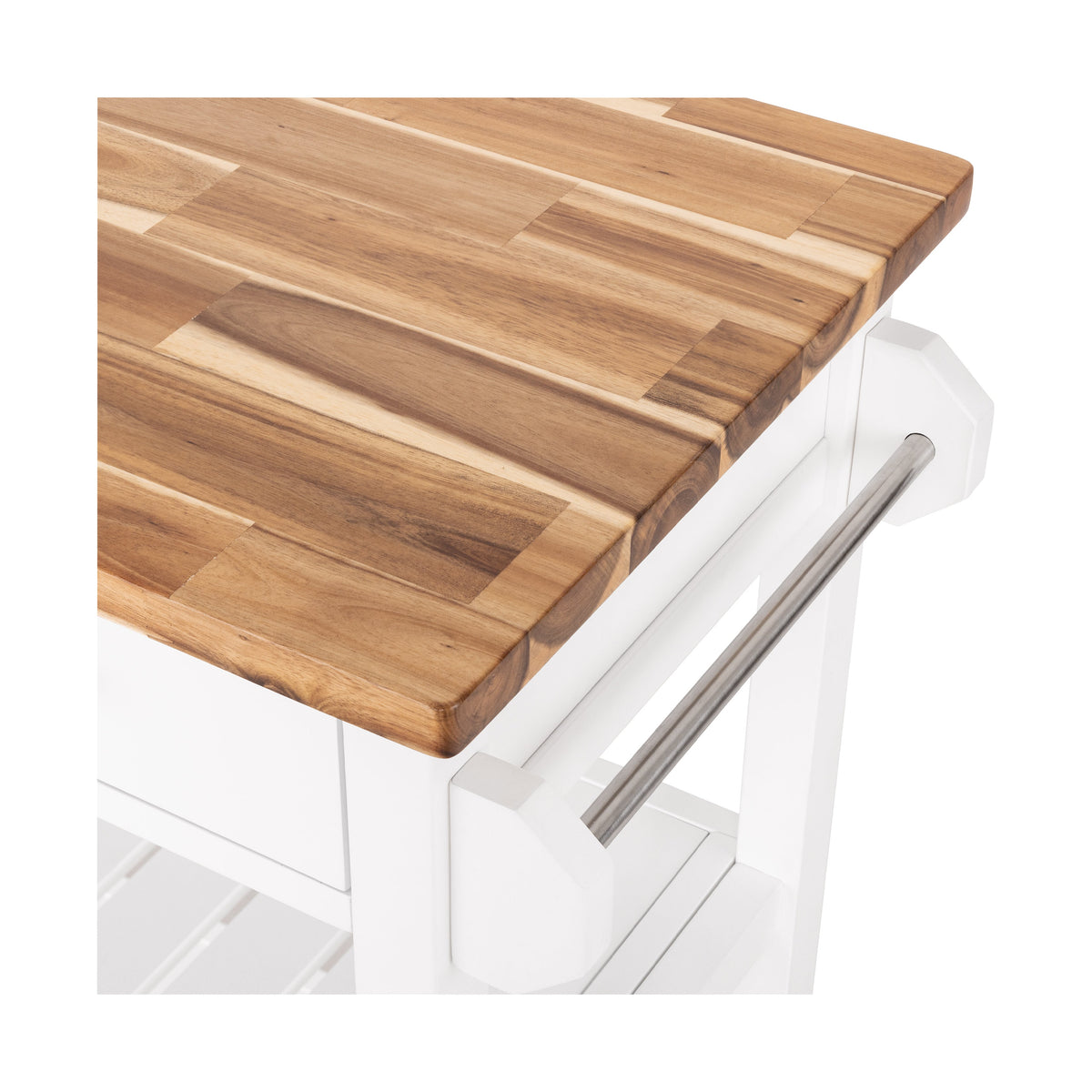 Seville Acacia Top Kitchen Cart with Drawers — Acacia Top Kitchen Cart