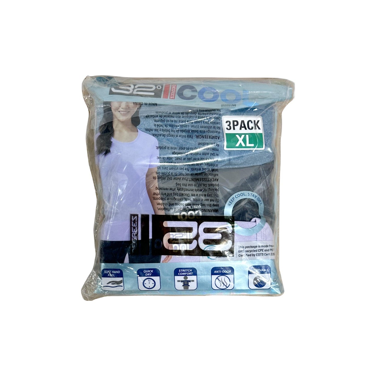 32 Degrees Cool Women's 3 Pack Short Sleeve Scoop Neck T-Shirts Size: X-Large Color: (Black/Blue/Lavender)