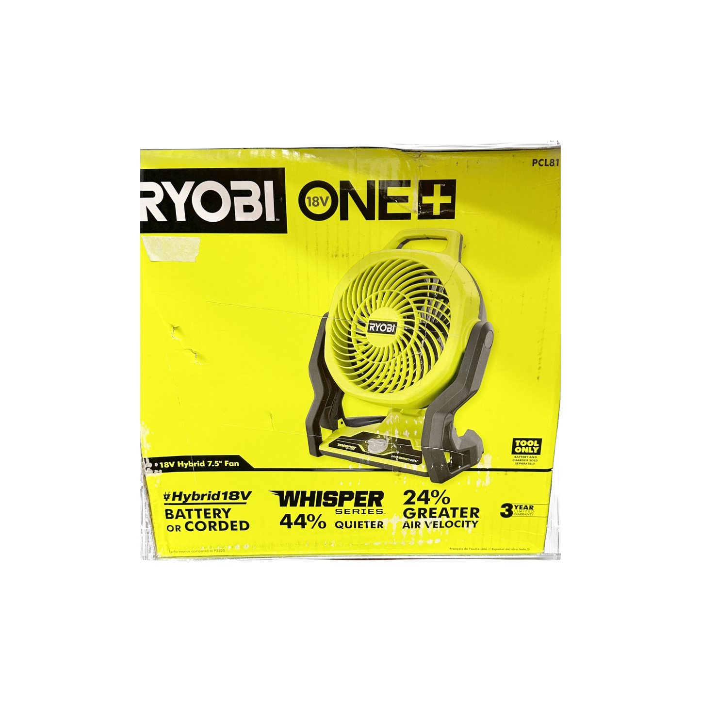 RYOBI
ONE+ 18V Cordless Hybrid WHISPER SERIES 7-1/2 in. Fan (Tool Only)