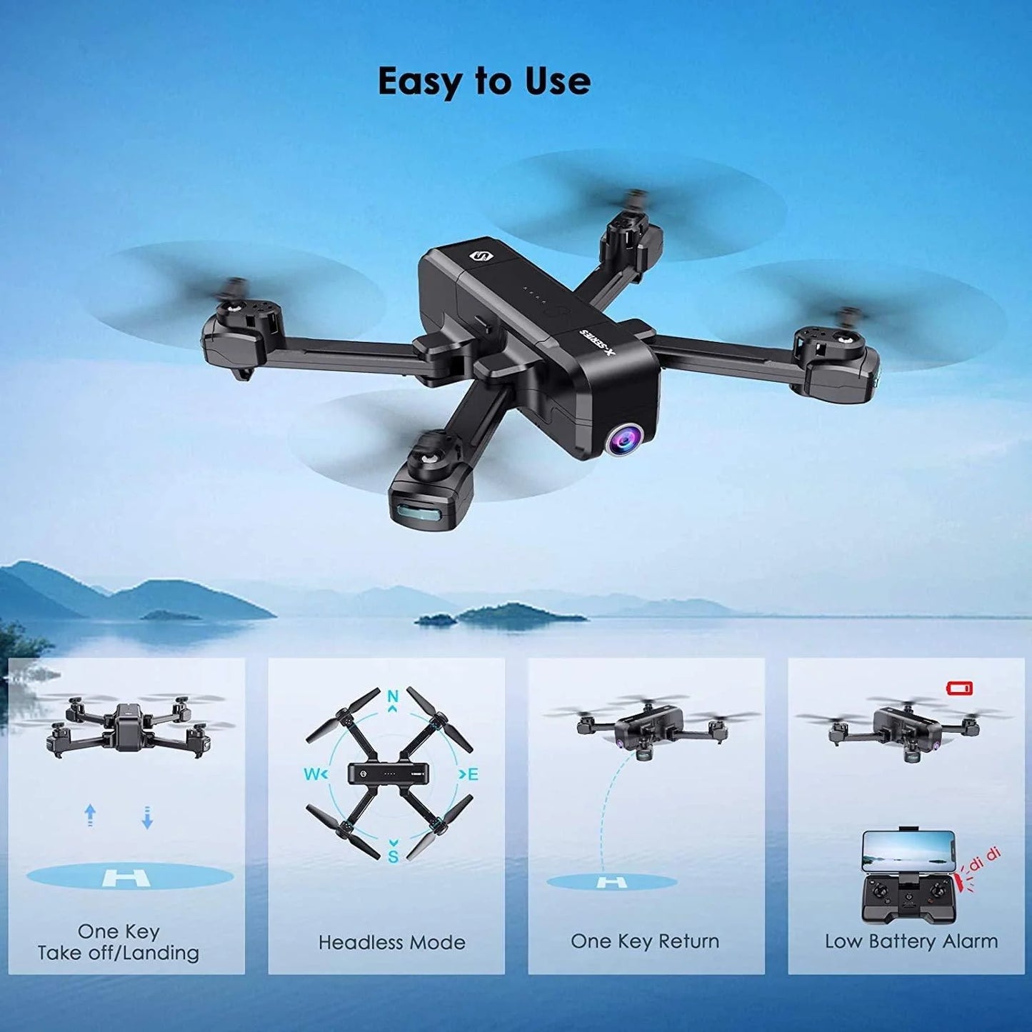 SANROCK X103W Drone - 2.7K UHD FPV Camera for Adults Kids, Live Video with 120° Wide Angle 90° Adjustable RC Quadcopter, Gesture Control, Altitude Hold, Route Mode, Headless Mode, Gravity Sensor