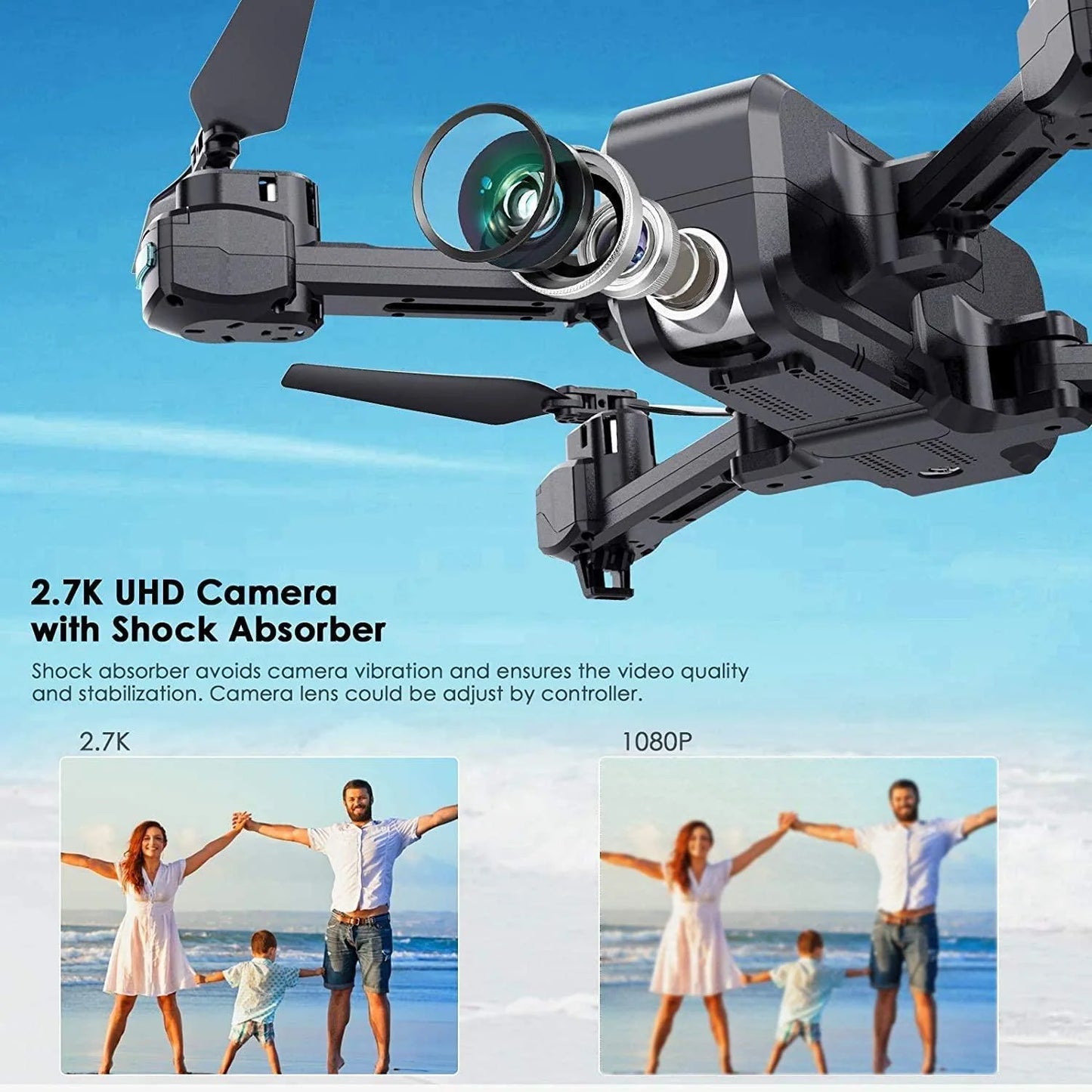 SANROCK X103W Drone - 2.7K UHD FPV Camera for Adults Kids, Live Video with 120° Wide Angle 90° Adjustable RC Quadcopter, Gesture Control, Altitude Hold, Route Mode, Headless Mode, Gravity Sensor