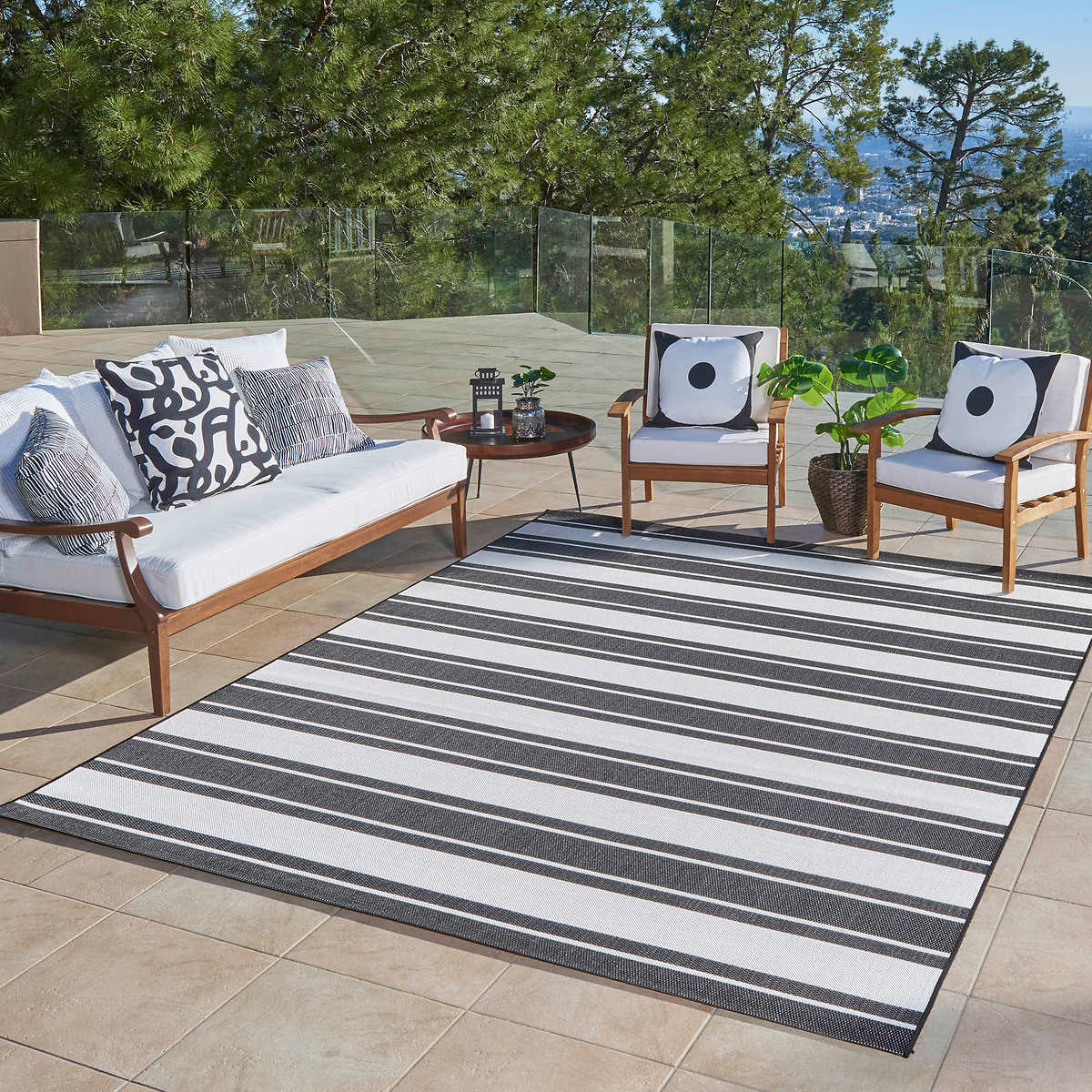 Naples Indoor/Outdoor Rug Collection, Zuma Striped Color: Black Rug Size: 7 ft. 10 in. x 10 ft.