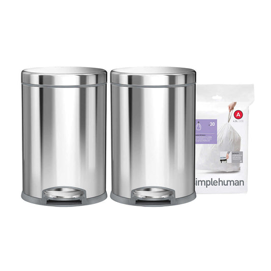 simplehuman 4.5L Round Step Can, 2-pack