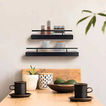 Melannco Wood and Metal Shelf Set, 2-piece - Black