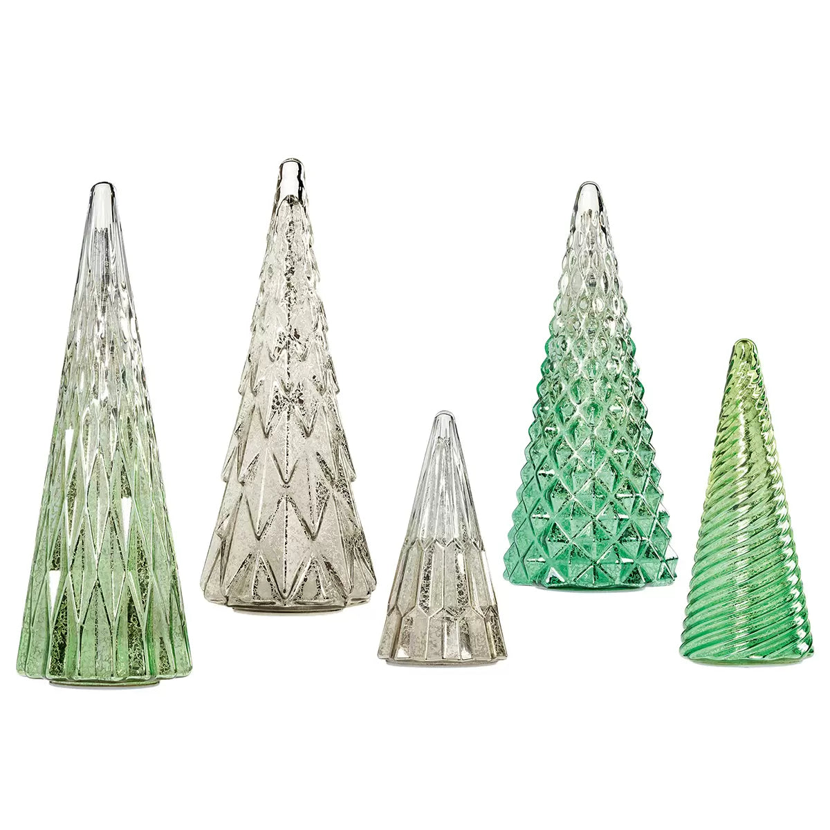 LED Glass Trees Green 5 Pack