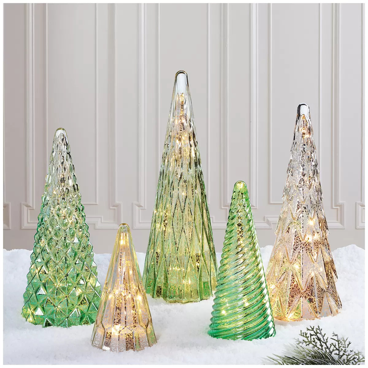 LED Glass Trees Green 5 Pack