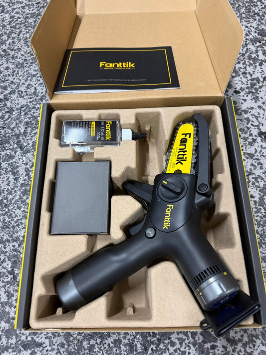 Fanttik TurboLite W10 APEX External Rotor Brushless Motor Mini Chainsaw Cordless with 3 Speed Adjustment, Type-C Fast Charging, LED Light for Tree Wood, Tools for Household and Garden