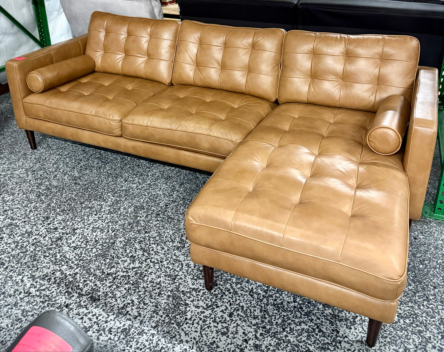 Harstine Leather Chaise Sectional - Cognac Brown