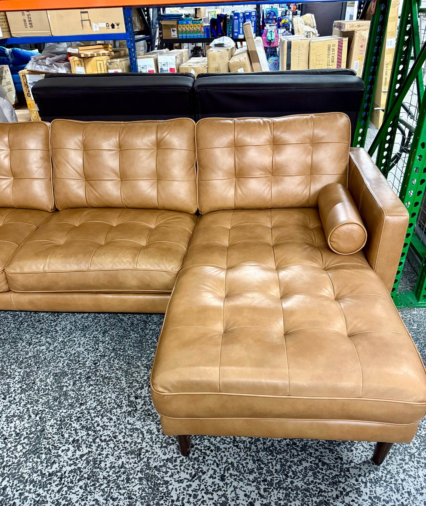 Harstine Leather Chaise Sectional - Cognac Brown