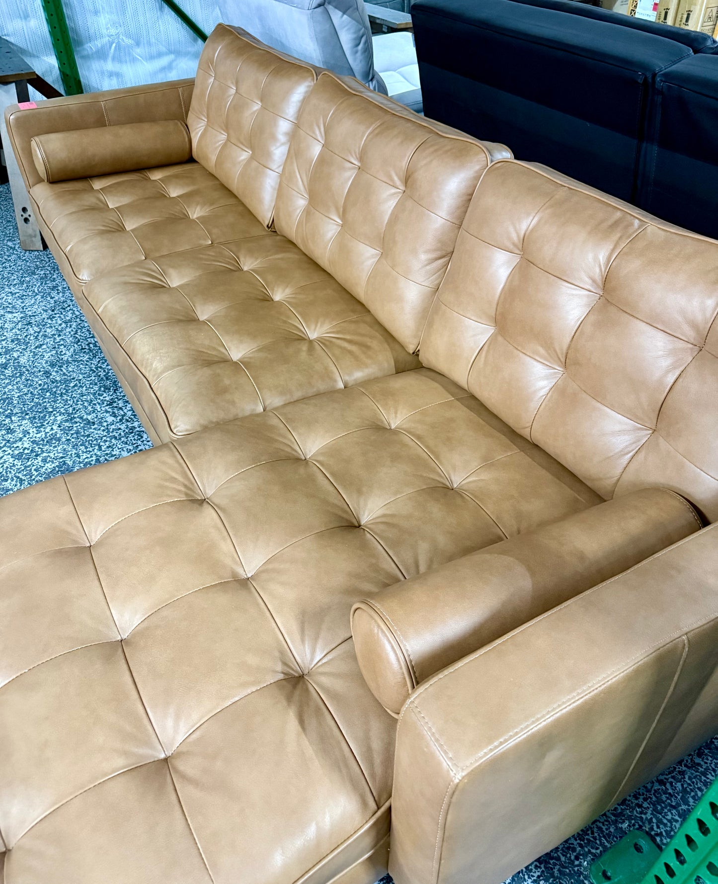 Harstine Leather Chaise Sectional - Cognac Brown