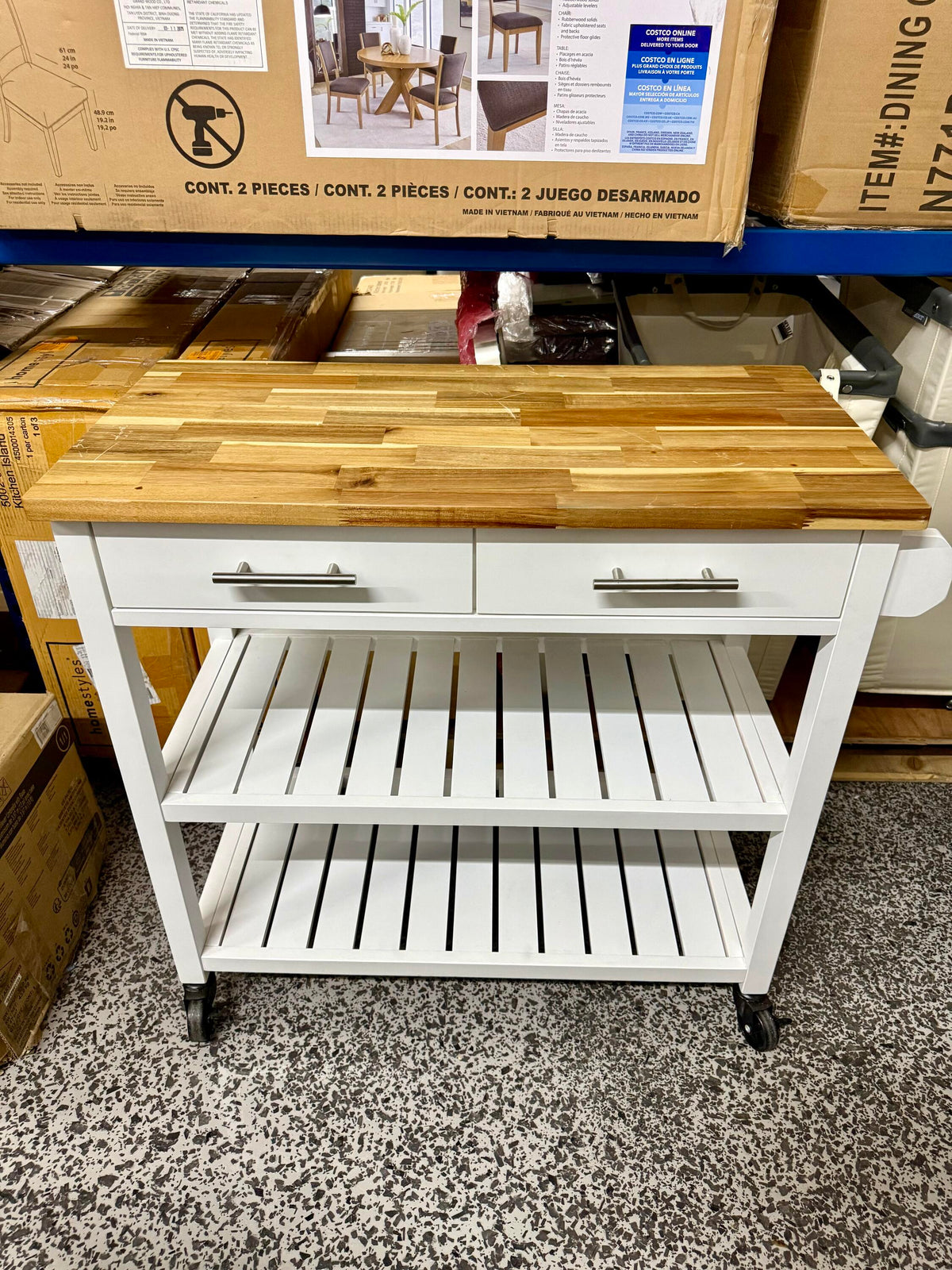Seville Acacia Top Kitchen Cart with Drawers