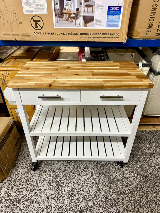 Seville Acacia Top Kitchen Cart with Drawers