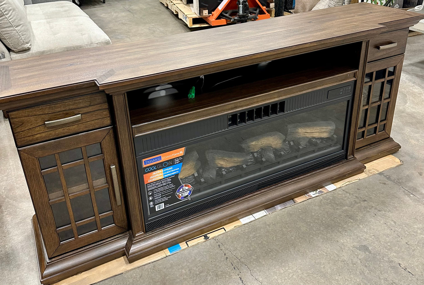 Tresanti Everett TV Console with ClassicFlame CoolGlow 2-in-1 Electric Fireplace and Fan