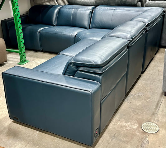 Blythe Power Reclining Leather Sectional with Power Headrests - Blue