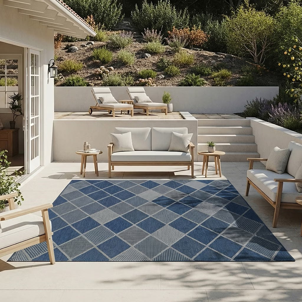 Laguna Indoor/Outdoor Area Rug, Morris Navy Gray, 7'10” x 10'