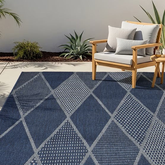 Laguna Indoor/Outdoor Area Rug, Morris Navy Gray, 7'10” x 10'