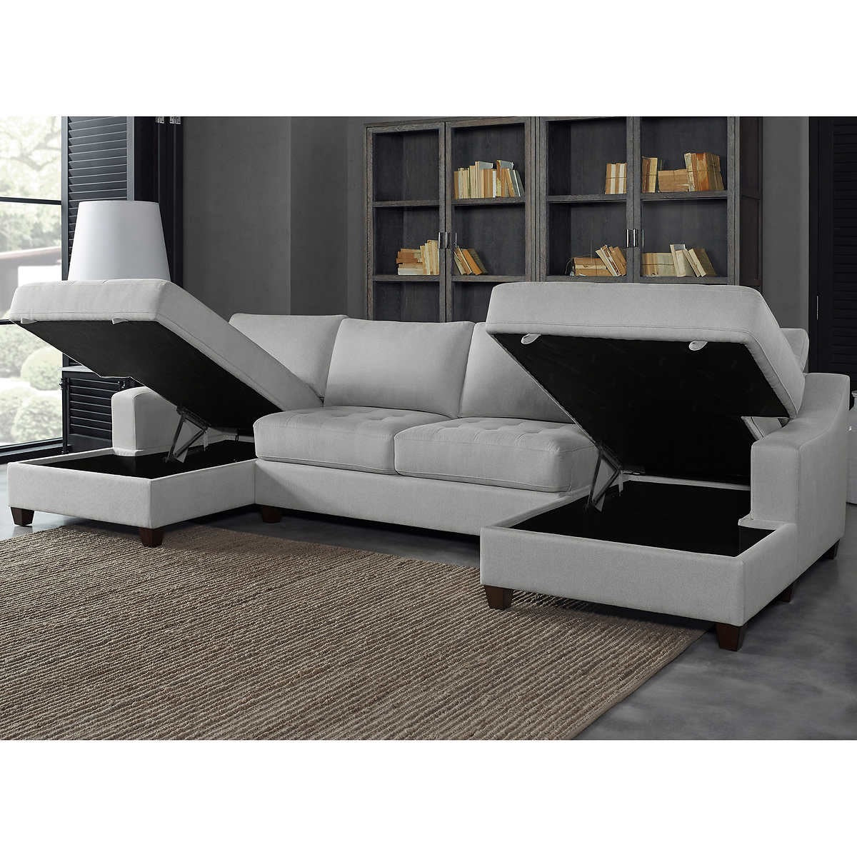 Davenport 3-Piece Fabric Sectional with 2 Storage Chaise