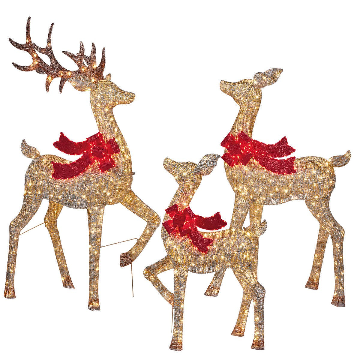 Lighted LED Deer Family with Red Bow, Set of 3 – Costless Furnishings