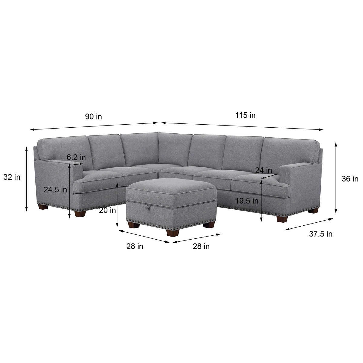 Thomasville Emilee Fabric Sectional with Storage Ottoman