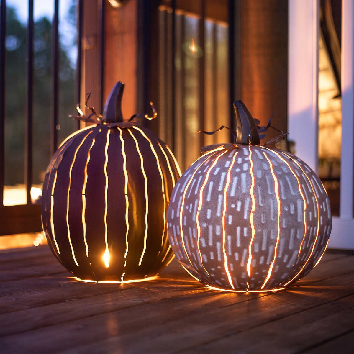 Desert Steel Coffee/Expresso Pumpkin Luminary Set, 18″ Halloween Decor