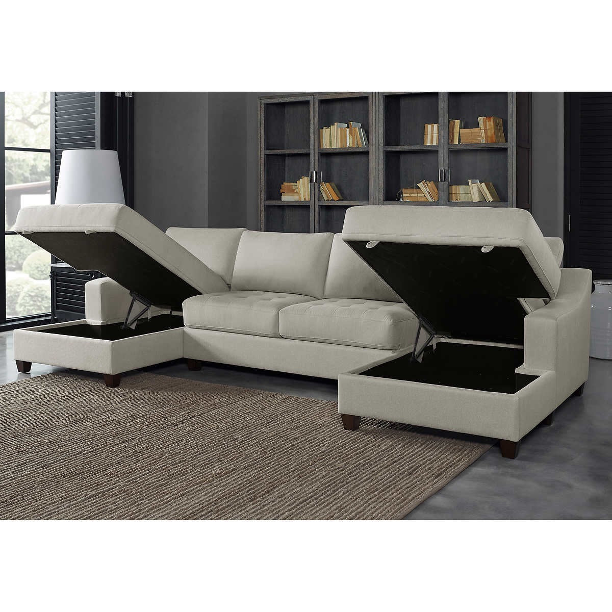 Davenport 3-Piece Fabric Sectional with 2 Storage Chaise