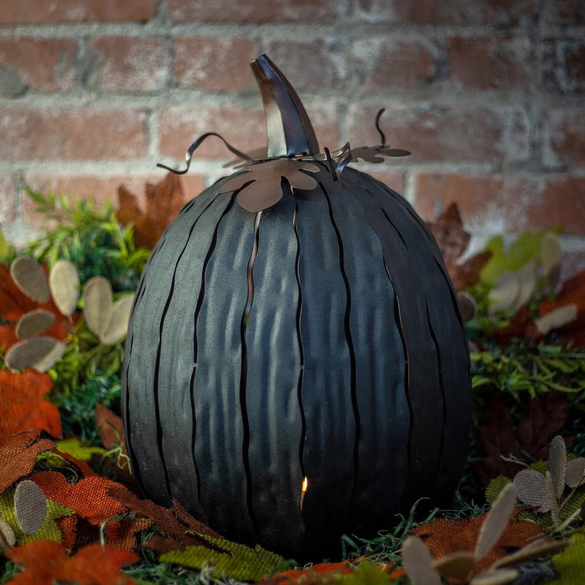 Desert Steel Coffee/Expresso Pumpkin Luminary Set, 18″ Halloween Decor