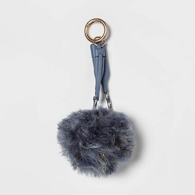 Heyday 6" LTNG to USB-A Pom-Pom Keychain Cable fits iphone Gray Teal Gold Flakes