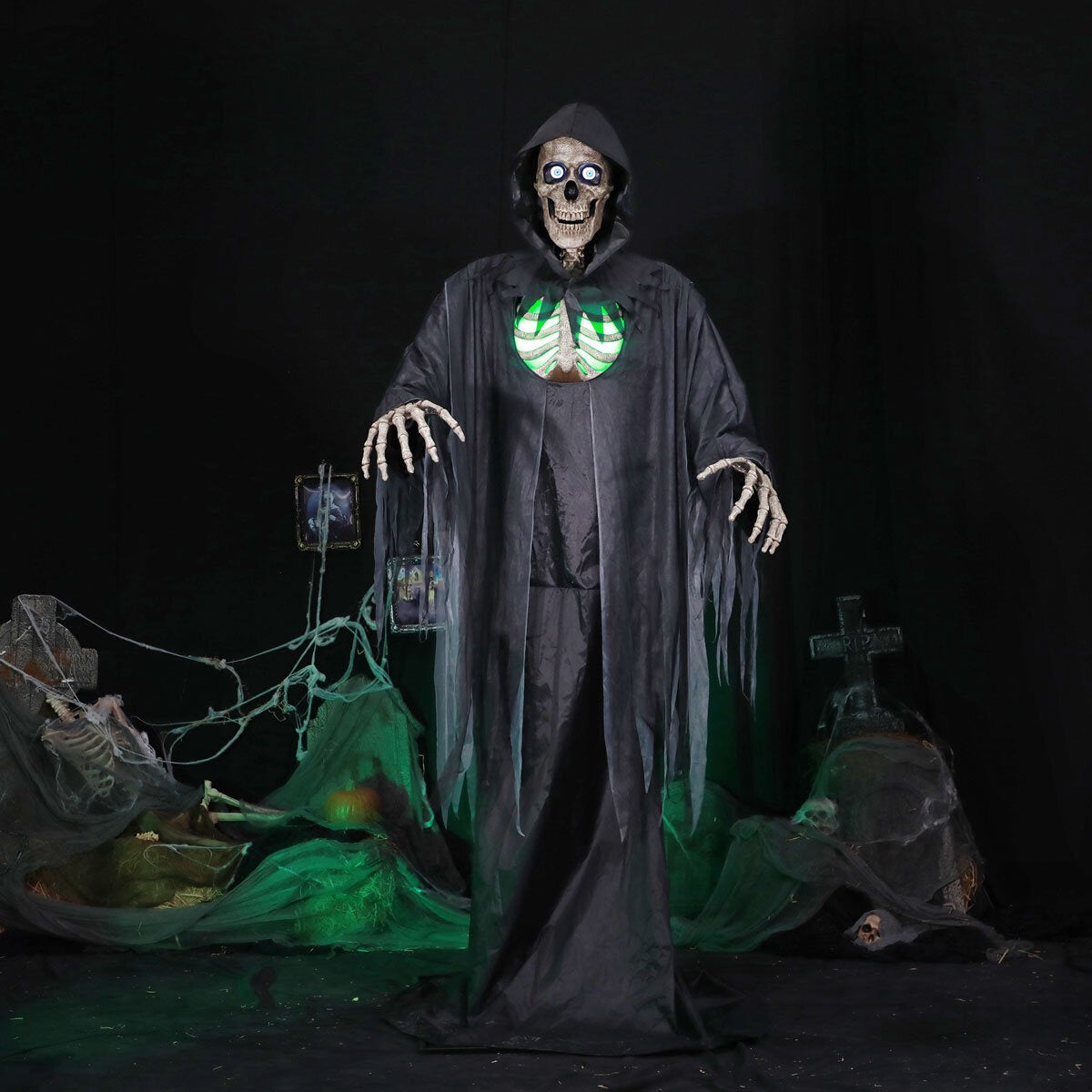 Halloween Animated Reaper Skeleton Prop Life Size Decoration Animatronics 10Ft