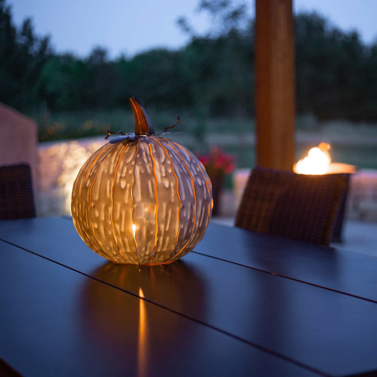 Desert Steel Coffee/Expresso Pumpkin Luminary Set, 18″ Halloween Decor