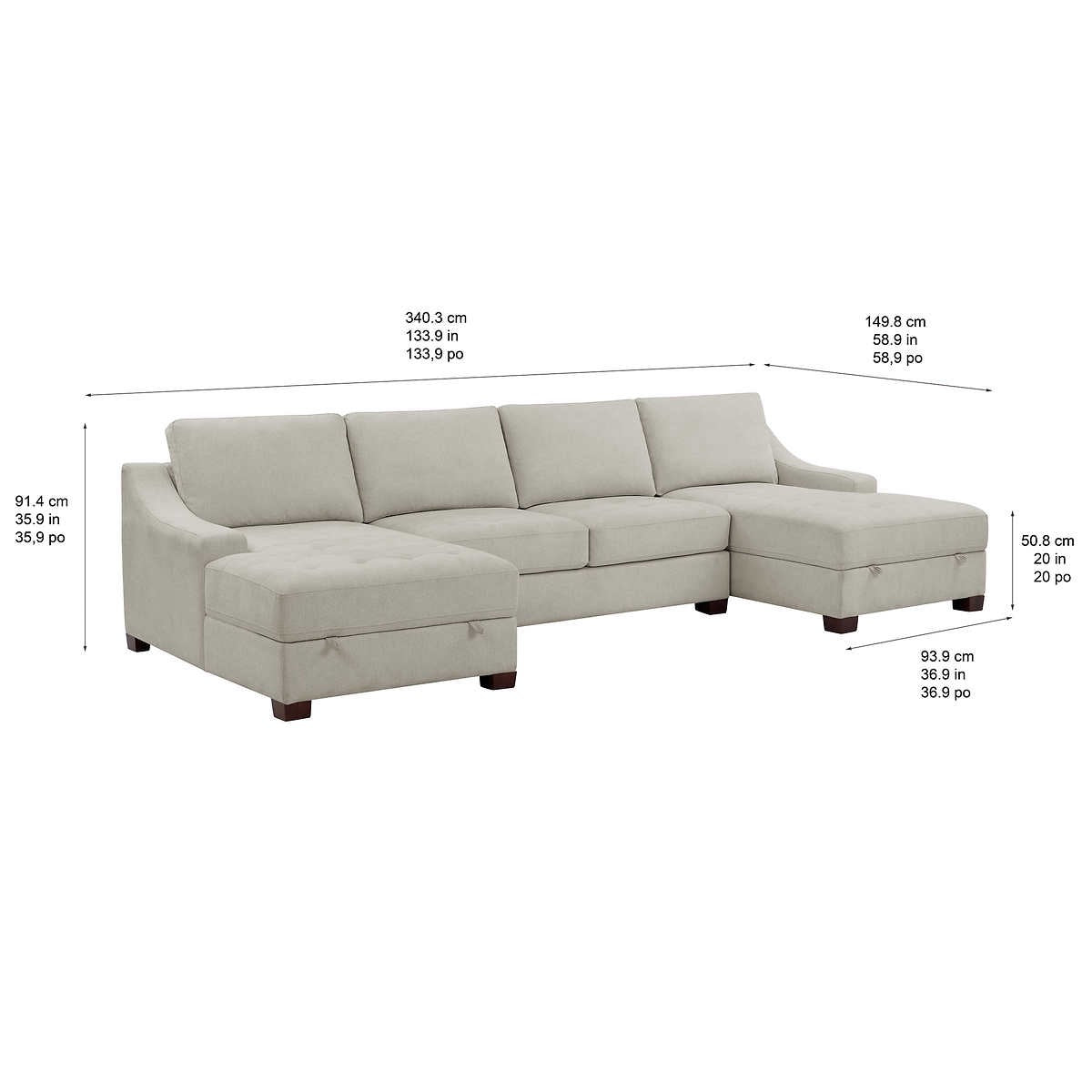 Davenport 3-Piece Fabric Sectional with 2 Storage Chaise