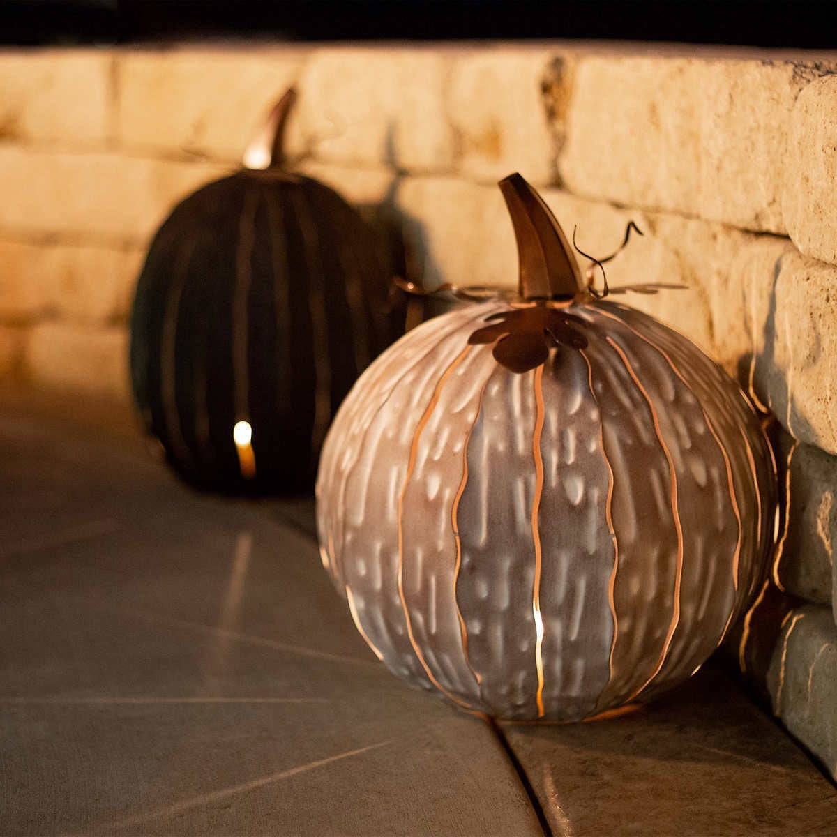 Desert Steel Coffee/Expresso Pumpkin Luminary Set, 18″ Halloween Decor