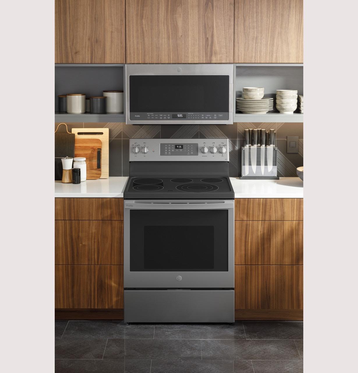 GE Profile™ 30" Smart Free-Standing Electric Convection Fingerprint Resistant Range with No Preheat Air Fry