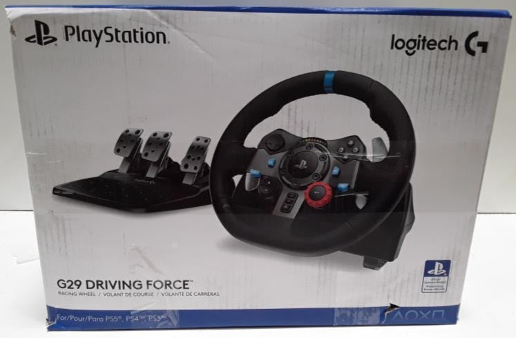 Logitech G29 Driving Force Racing Wheel and Floor Pedals, Real Force Feedback, Stainless Steel Paddle Shifters, Leather Steering Wheel Cover for PS5, PS4, PC, Mac - Black