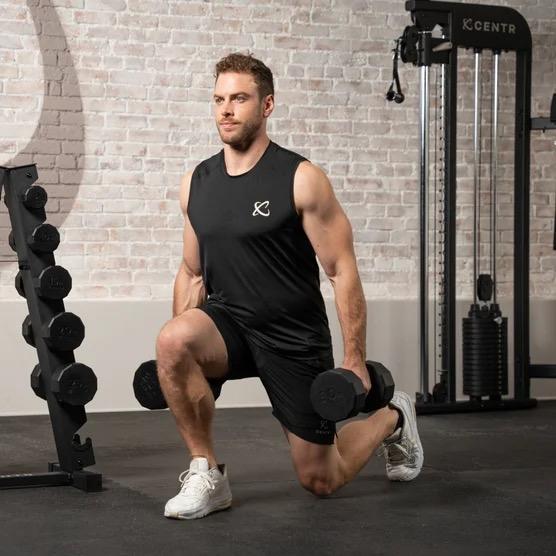 Centr 12-sided 210 lb. Rubber Dumbbell Set with Rack