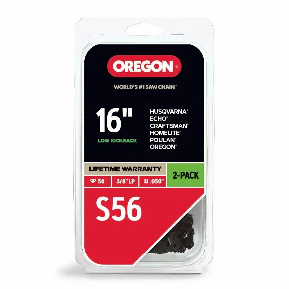 Oregon S56 Chainsaw Chain for 16 in. Bar, Fits Makita, Echo, Husqvarna, Craftsman, Poulan and More (2-Pack)