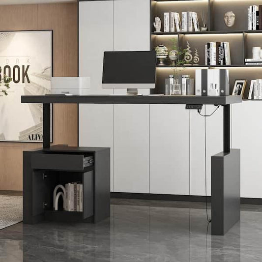 FUFU&GAGA L-Shaped 70.9 in. W Adjustable Height Desk Ergonomic Stand-Up Desk Black Home Office Sit with Memory Preset Controller