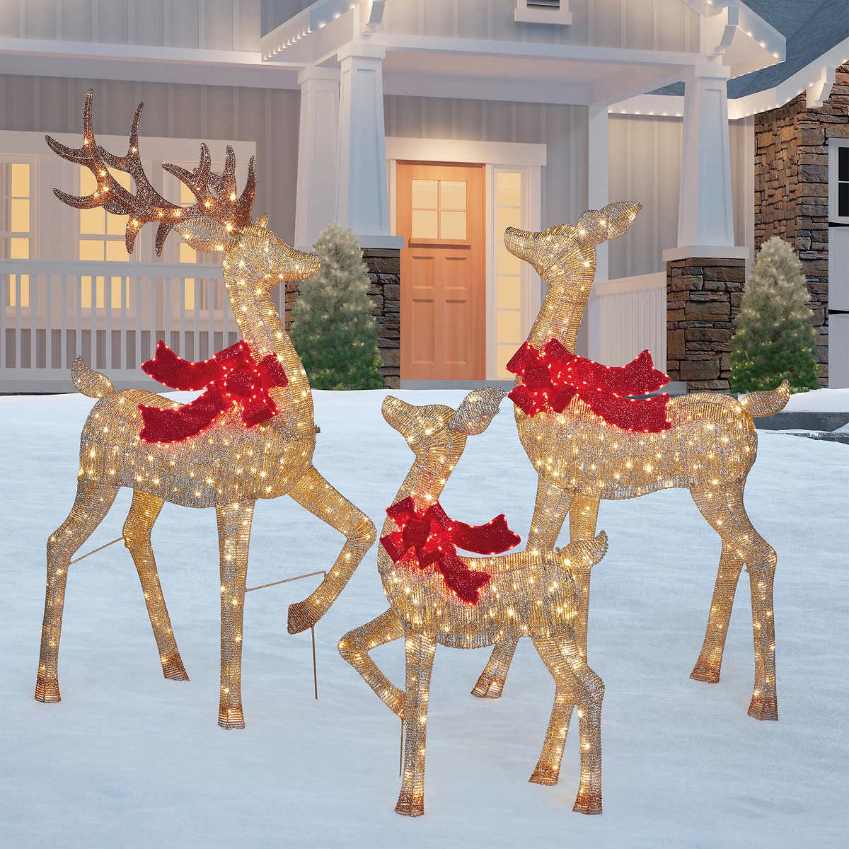 Lighted LED Deer Family with Red Bow, Set of 3 – Costless Furnishings