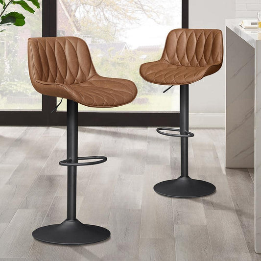 Art Leon Modern 24.00 in. Adjustable Height Tan Faux Leather Swivel Bar Stool with Metal Frame (Set of 2)