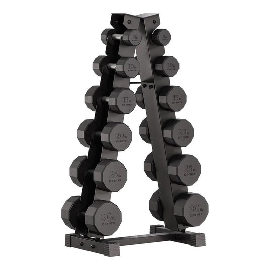 Centr 12-sided 210 lb. Rubber Dumbbell Set with Rack