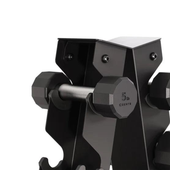 Centr 12-sided 210 lb. Rubber Dumbbell Set with Rack