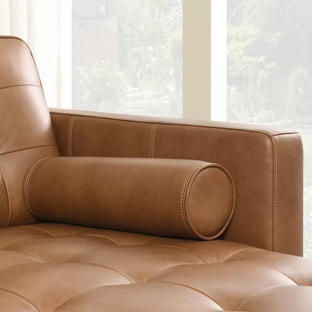 Harstine Leather Chaise Sectional - Cognac Brown
