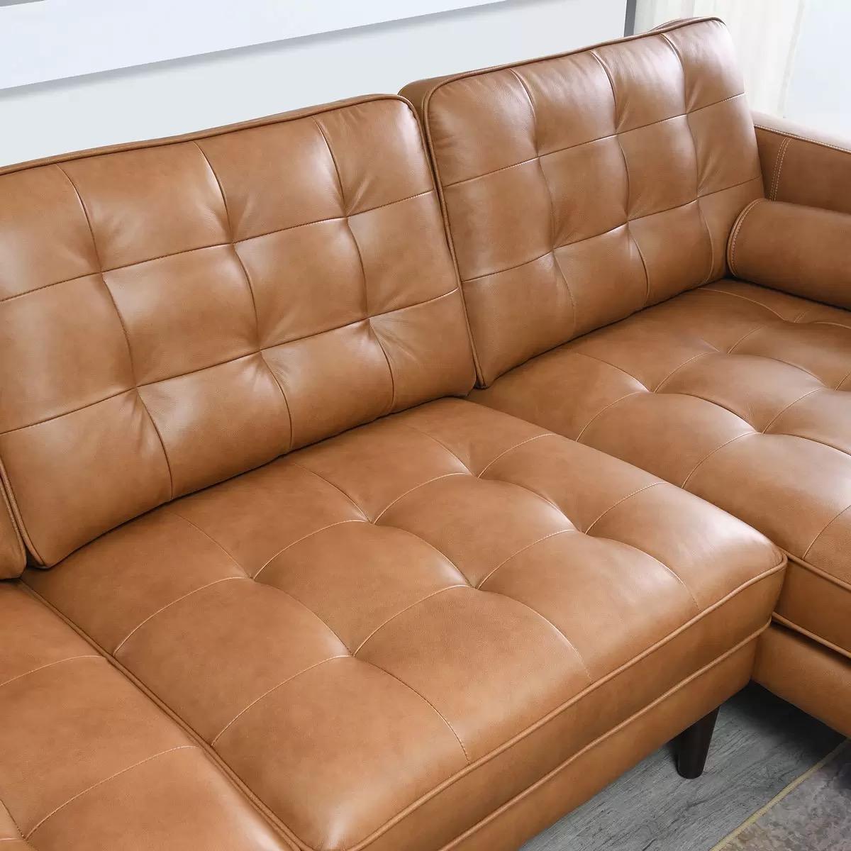 Harstine Leather Chaise Sectional - Cognac Brown