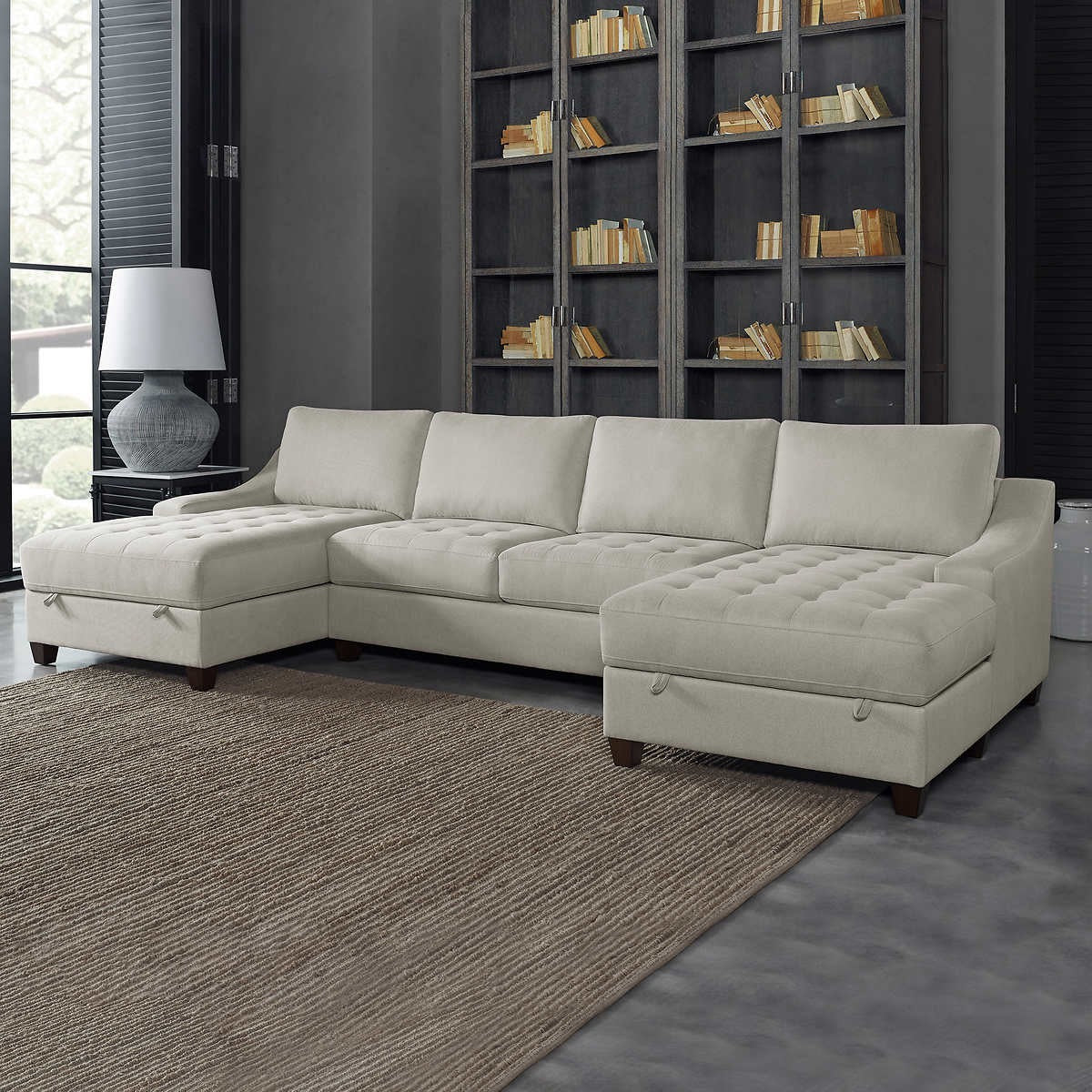 Davenport 3-Piece Fabric Sectional with 2 Storage Chaise