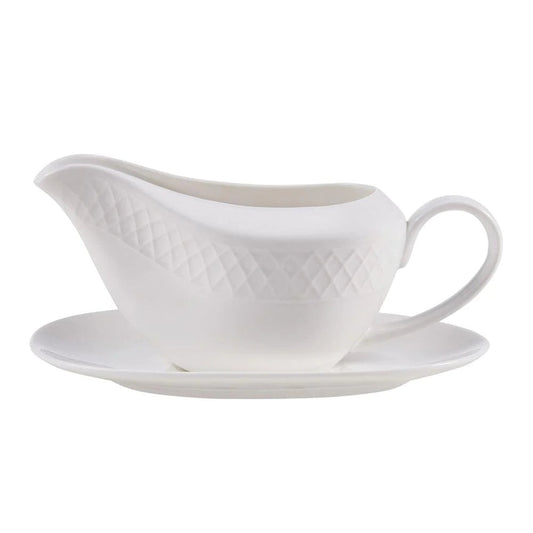 Trellis White Gravy Boat with Stand White