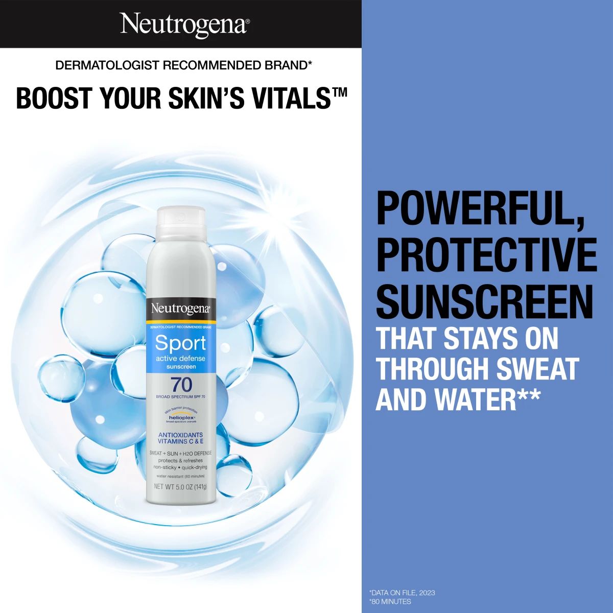 Neutrogena Sport Active Defense SPF 70 5 oz sunscreen — sweat and water resistance